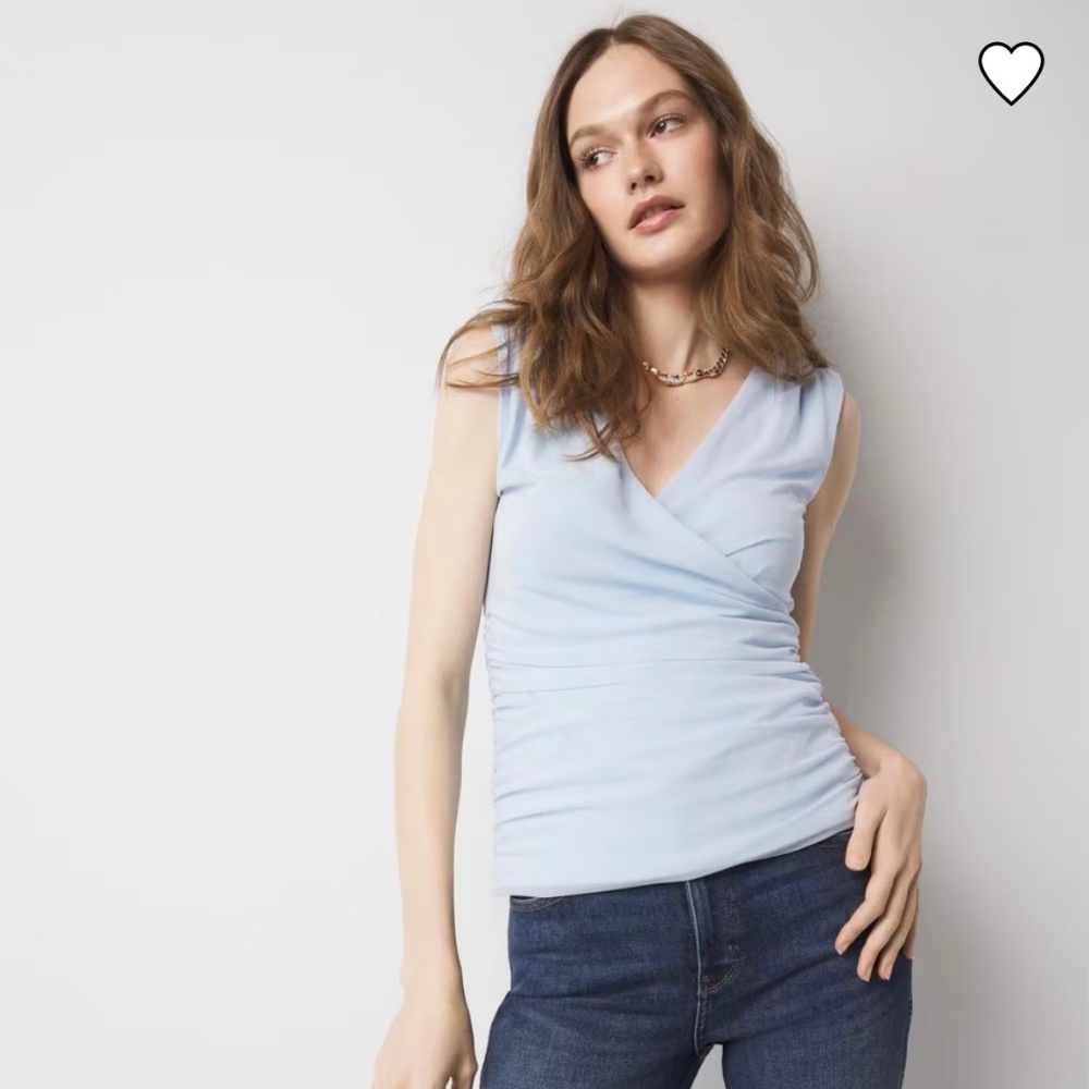 New With Tags! Size M WHBM Surplice Mesh Top Ruched, Sleeveless, Retails for $89